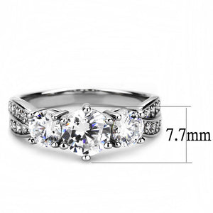 3W1456 Rhodium Brass Ring with AAA Grade CZ in Clear