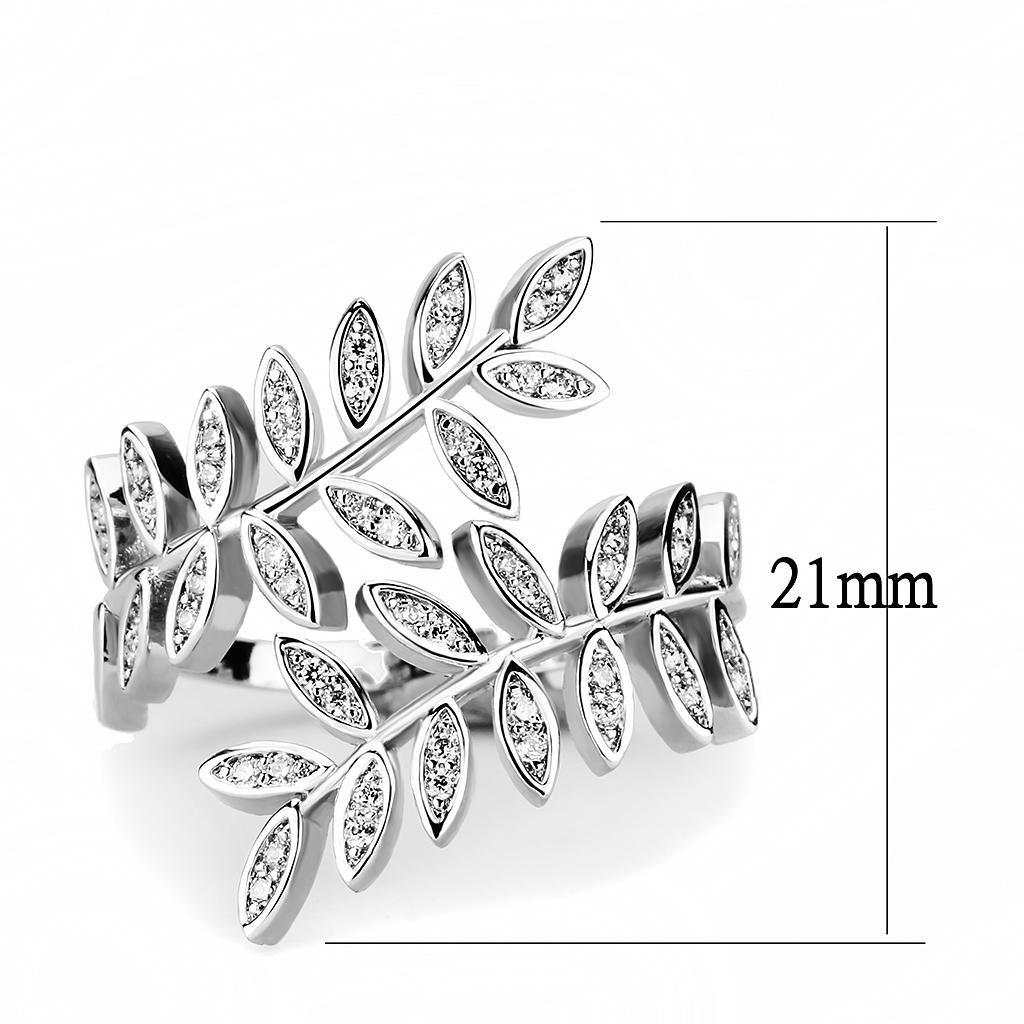 3W1457 Rhodium Brass Ring with AAA Grade CZ in Clear - Joyeria Lady