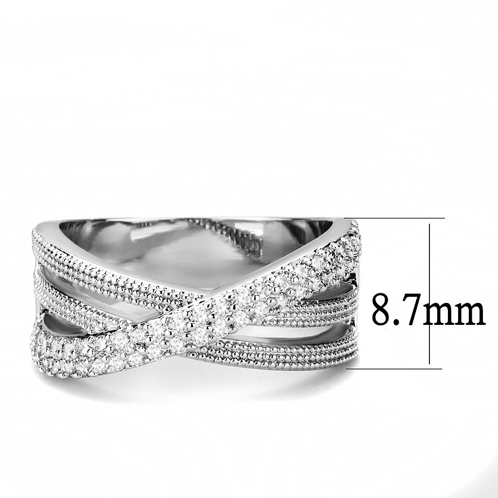 3W1464 Rhodium Brass Ring with AAA Grade CZ in Clear - Joyeria Lady