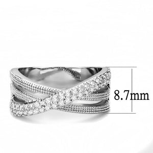 3W1464 Rhodium Brass Ring with AAA Grade CZ in Clear