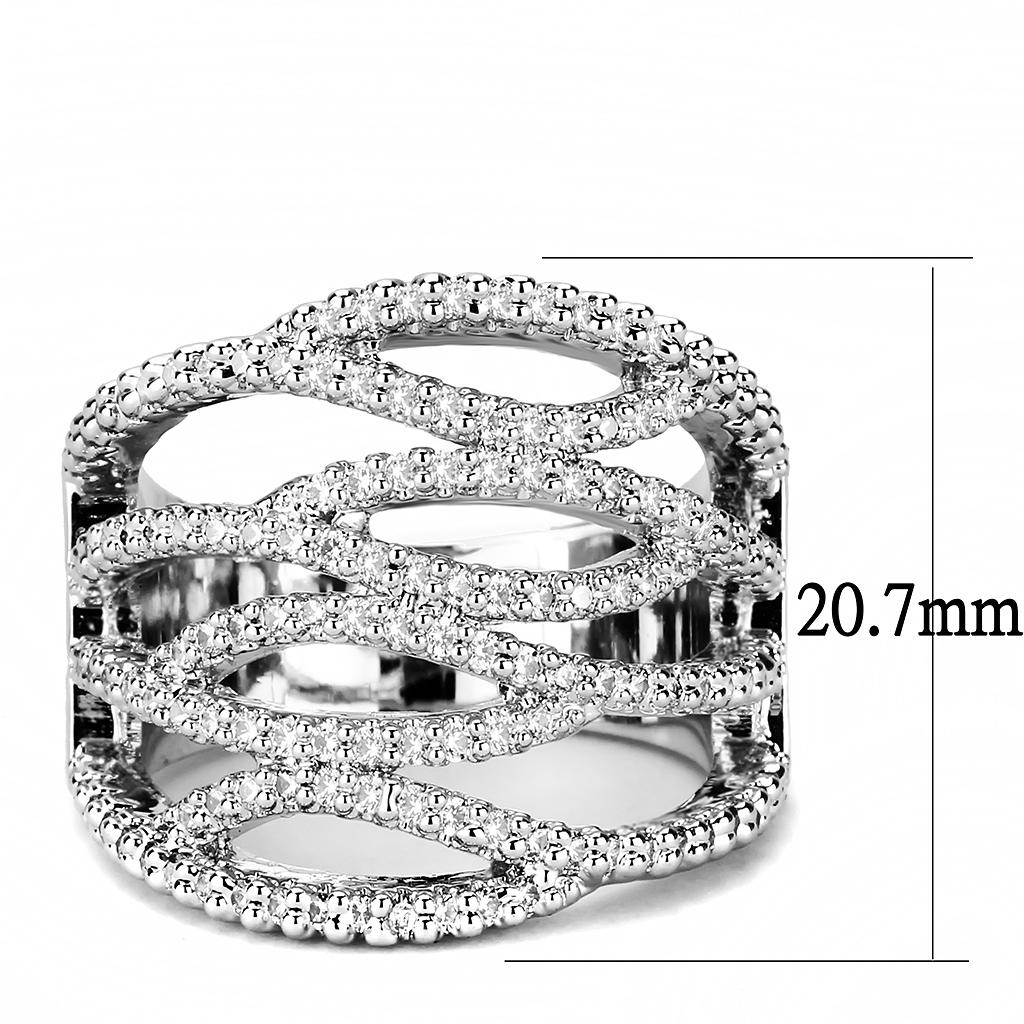 3W1465 Rhodium Brass Ring with AAA Grade CZ in Clear - Joyeria Lady