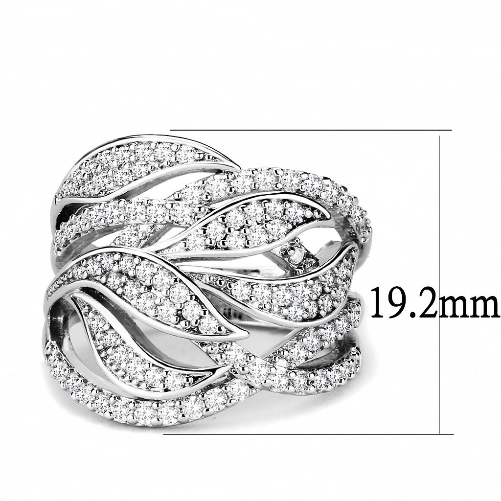 3W1466 Rhodium Brass Ring with AAA Grade CZ in Clear - Joyeria Lady