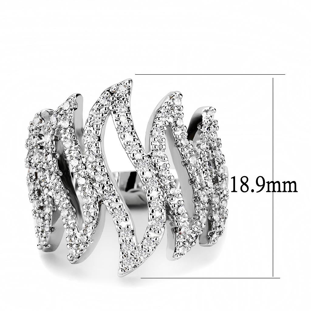 3W1467 Rhodium Brass Ring with AAA Grade CZ in Clear - Joyeria Lady