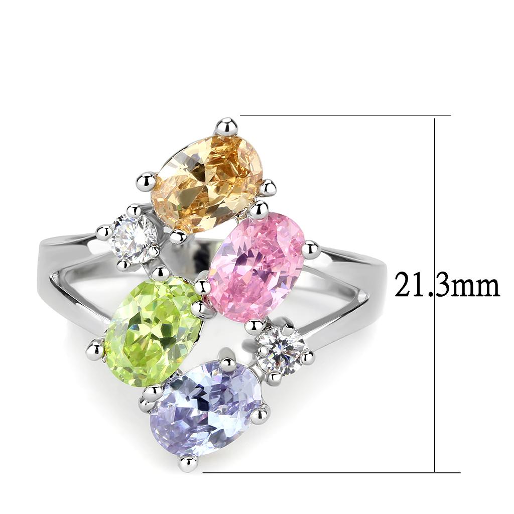 3W1474 Rhodium Brass Ring with AAA Grade CZ in Multi Color - Joyeria Lady
