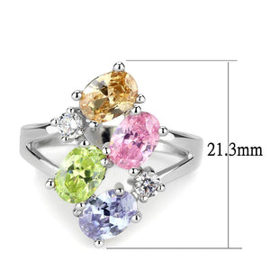 3W1474 Rhodium Brass Ring with AAA Grade CZ in Multi Color