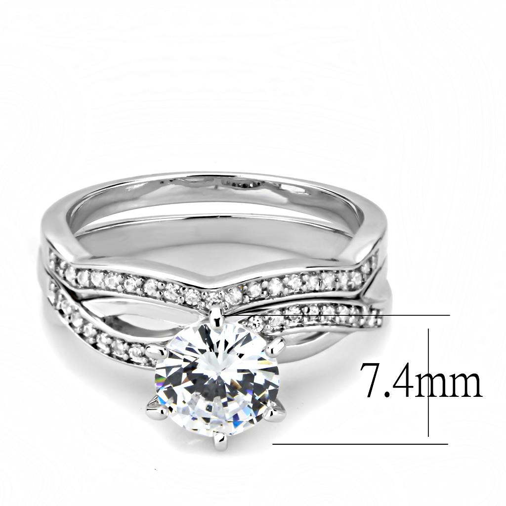 3W1505 Rhodium Brass Ring with AAA Grade CZ in Clear - Joyeria Lady