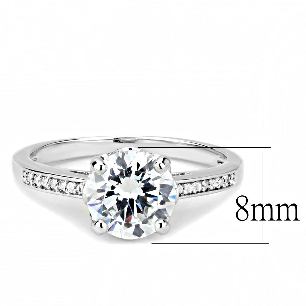 3W1507 Rhodium Brass Ring with AAA Grade CZ in Clear - Joyeria Lady