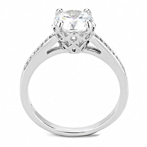3W1507 Rhodium Brass Ring with AAA Grade CZ in Clear