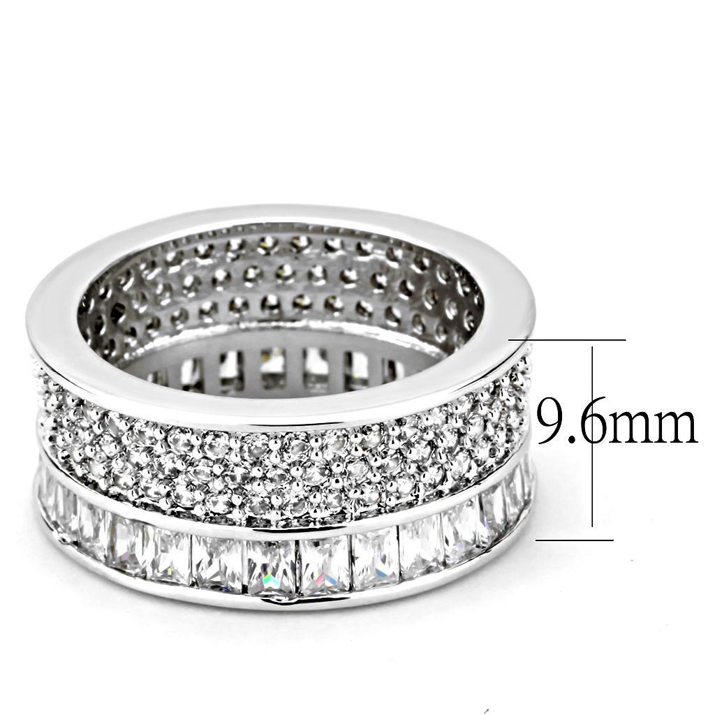 3W1520 - Rhodium Stainless Steel Ring with AAA Grade CZ  in Clear - Joyeria Lady