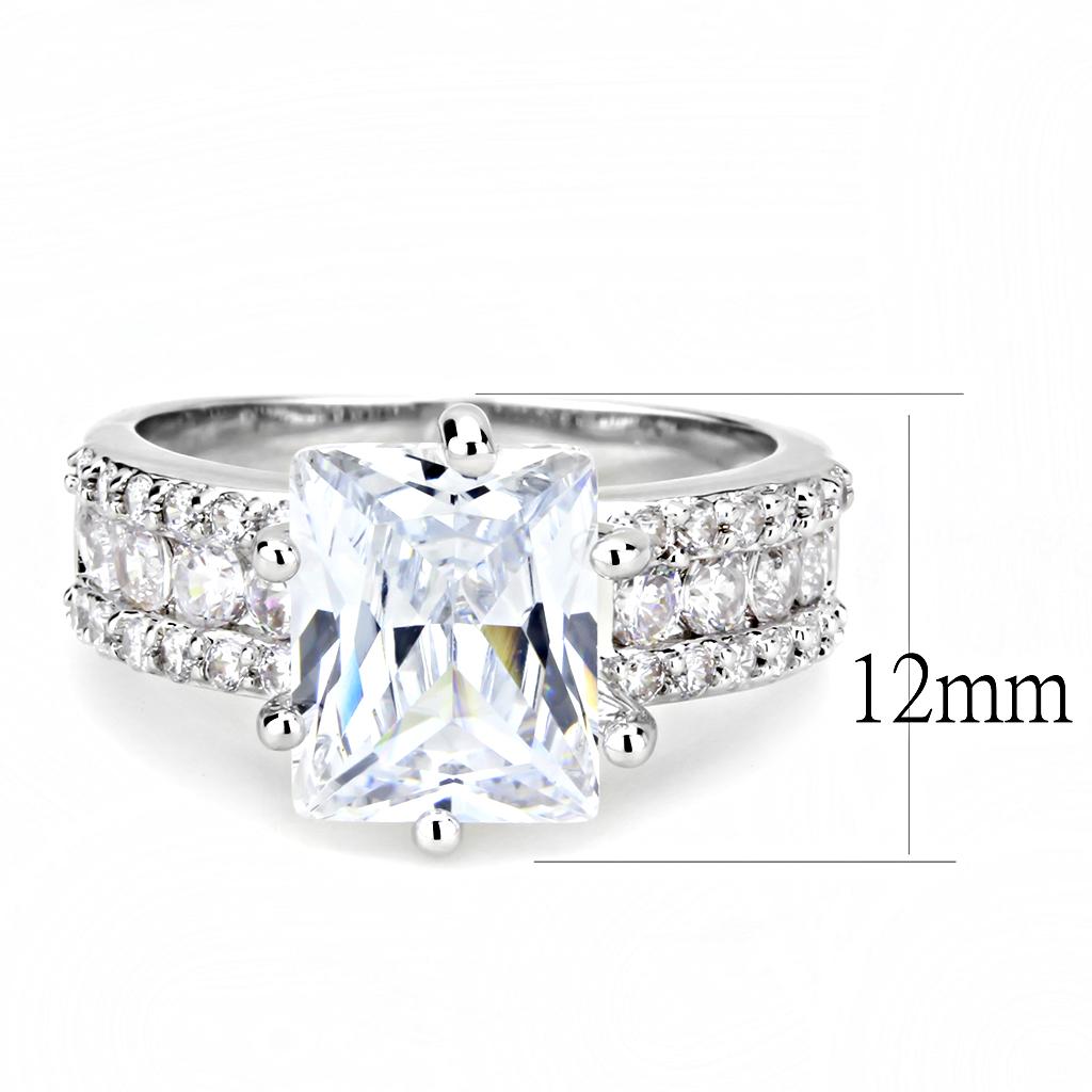 3W1532 Rhodium Brass Ring with AAA Grade CZ in Clear - Joyeria Lady
