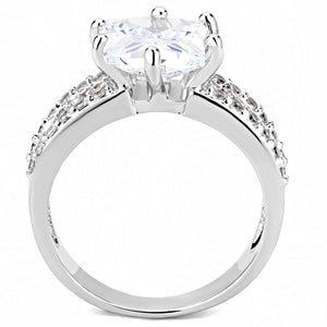 3W1532 Rhodium Brass Ring with AAA Grade CZ in Clear