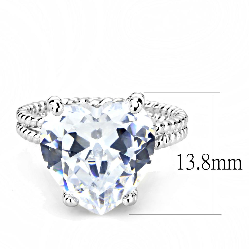 3W1536 Rhodium Brass Ring with AAA Grade CZ in Clear - Joyeria Lady