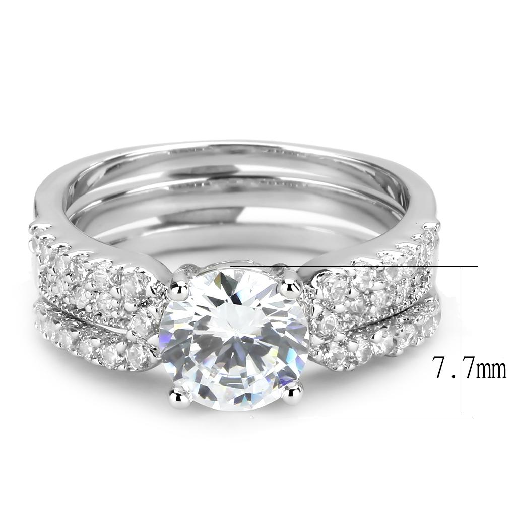 3W1554 Rhodium Brass Ring with AAA Grade CZ in Clear - Joyeria Lady