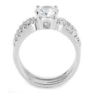 3W1554 Rhodium Brass Ring with AAA Grade CZ in Clear