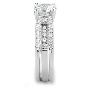 3W1554 Rhodium Brass Ring with AAA Grade CZ in Clear