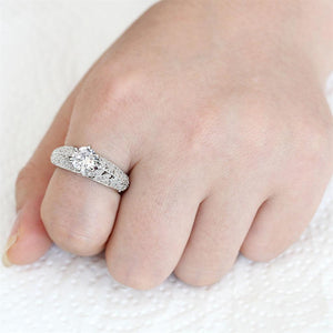 3W1576 Rhodium Brass Ring with AAA Grade CZ in Clear