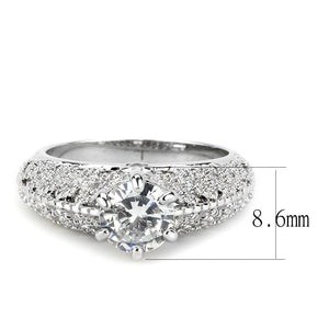 3W1576 Rhodium Brass Ring with AAA Grade CZ in Clear