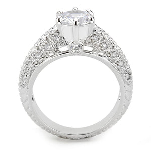 3W1576 Rhodium Brass Ring with AAA Grade CZ in Clear