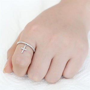 3W1578 Rhodium Brass Ring with AAA Grade CZ in Clear
