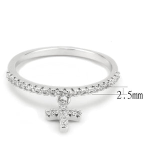3W1578 Rhodium Brass Ring with AAA Grade CZ in Clear