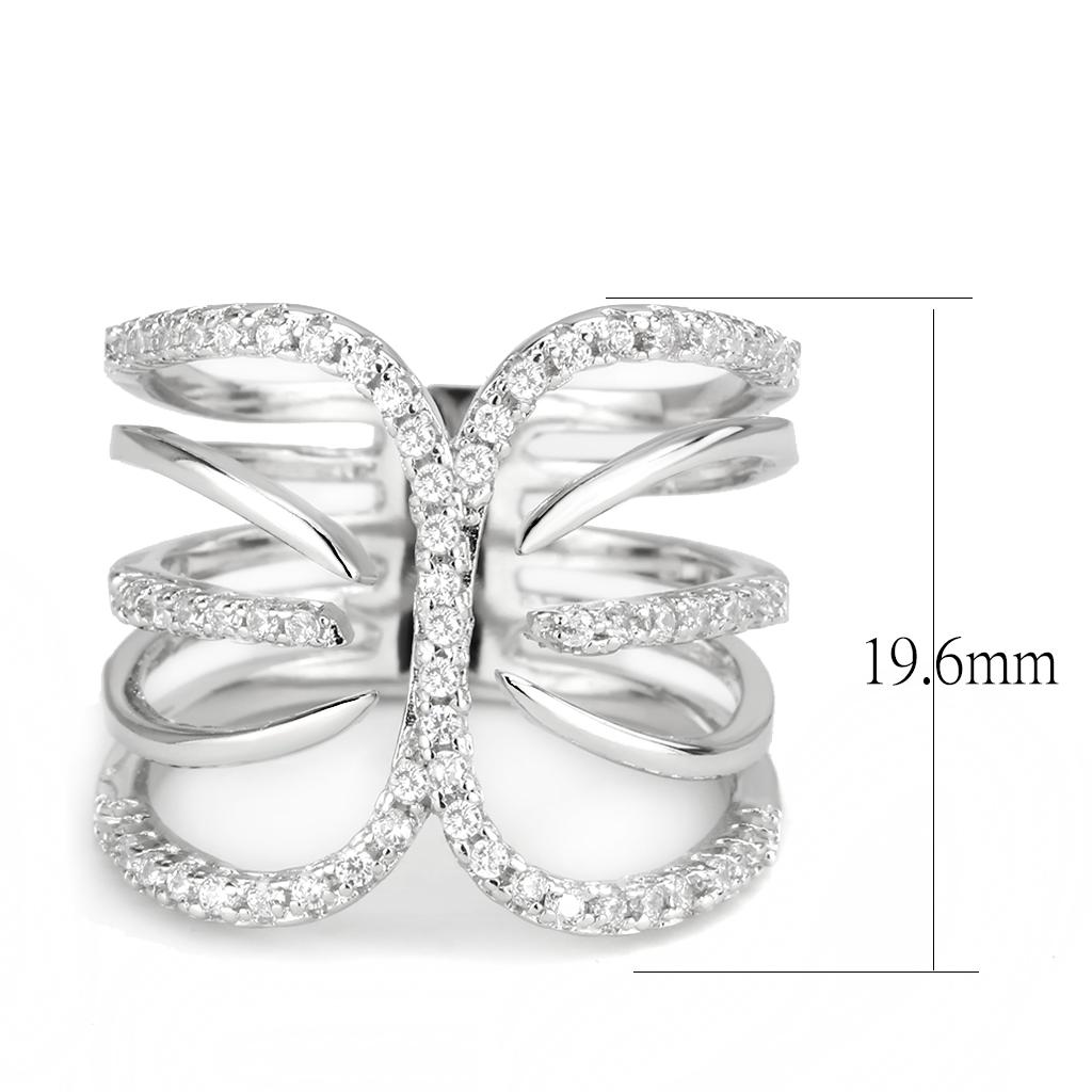 3W1580 Rhodium Brass Ring with AAA Grade CZ in Clear - Joyeria Lady