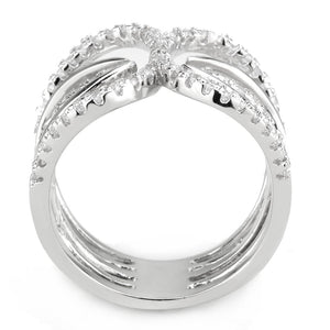 3W1580 Rhodium Brass Ring with AAA Grade CZ in Clear