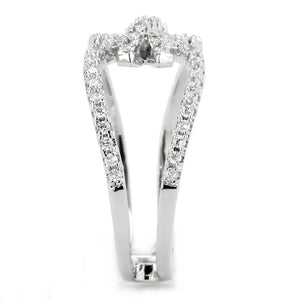 3W1583 Rhodium Brass Ring with AAA Grade CZ in Clear