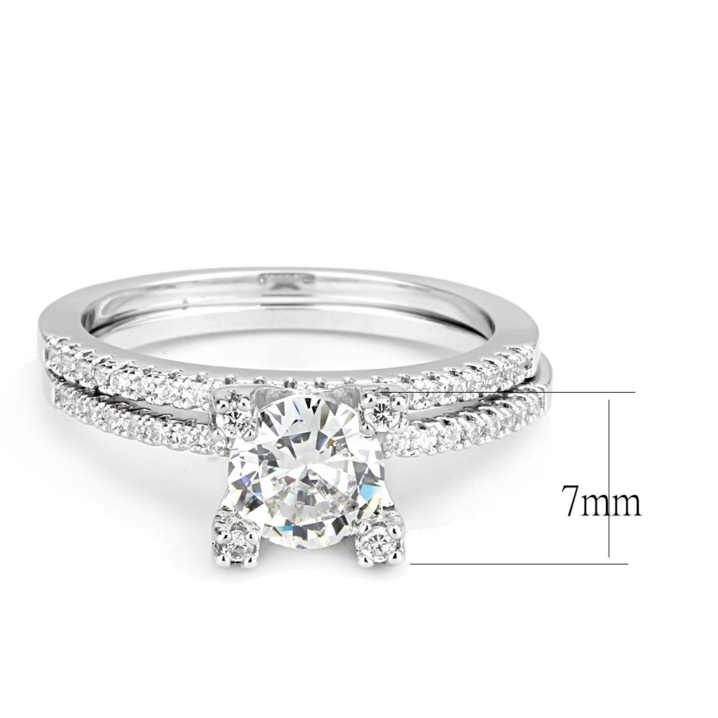 3W1589 Rhodium Brass Ring with AAA Grade CZ in Clear - Joyeria Lady