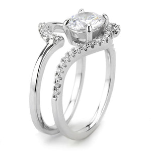 3W1591 Rhodium Brass Ring with AAA Grade CZ in Clear