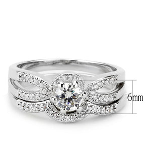 3W1592 Rhodium Brass Ring with AAA Grade CZ in Clear