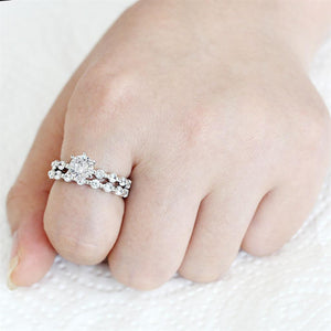 3W1593 Rhodium Brass Ring with AAA Grade CZ in Clear