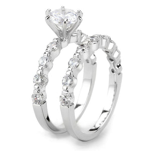 3W1593 Rhodium Brass Ring with AAA Grade CZ in Clear