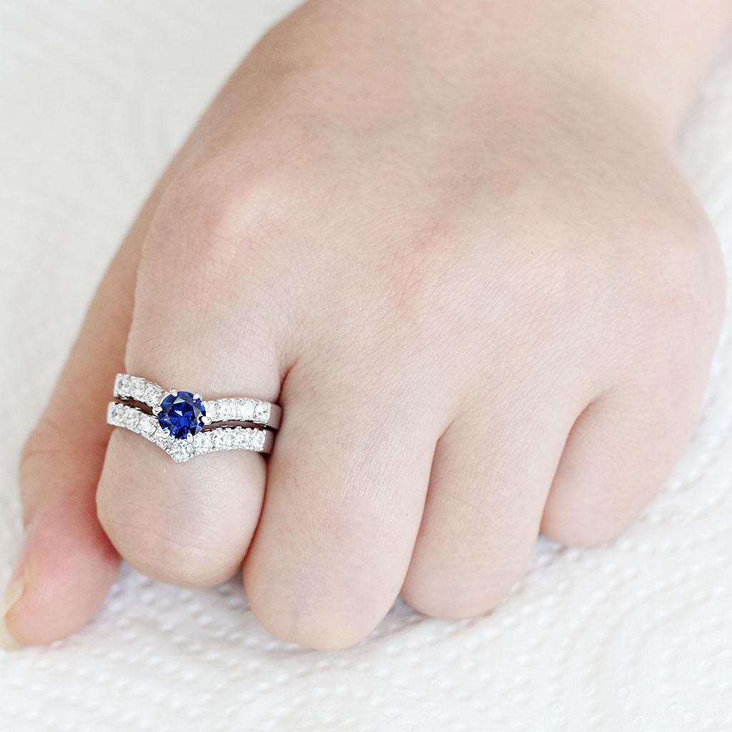 3W1596 Rhodium Brass Ring with AAA Grade CZ in London Blue - Joyeria Lady