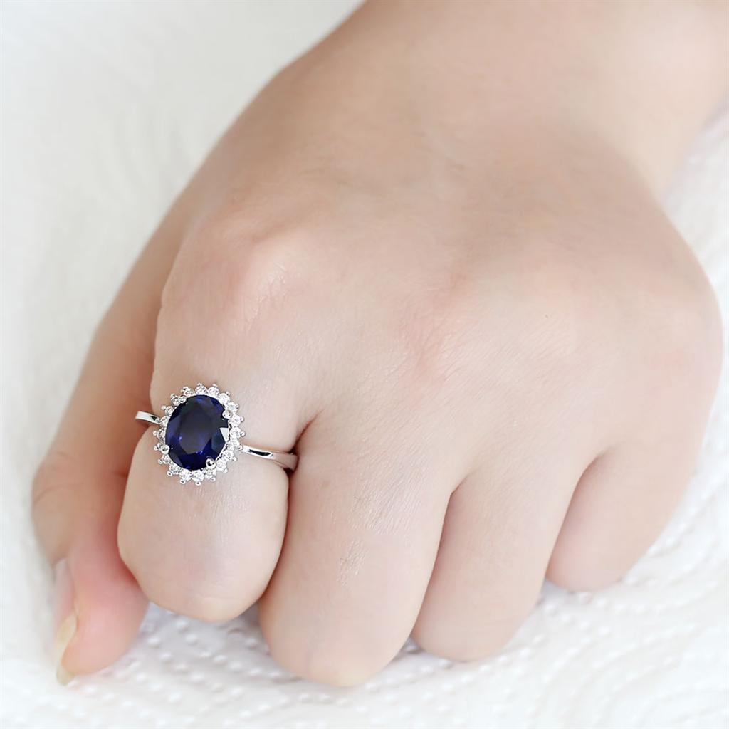 3W1602 Rhodium Brass Ring with AAA Grade CZ in London Blue - Joyeria Lady