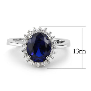 3W1602 Rhodium Brass Ring with AAA Grade CZ in London Blue