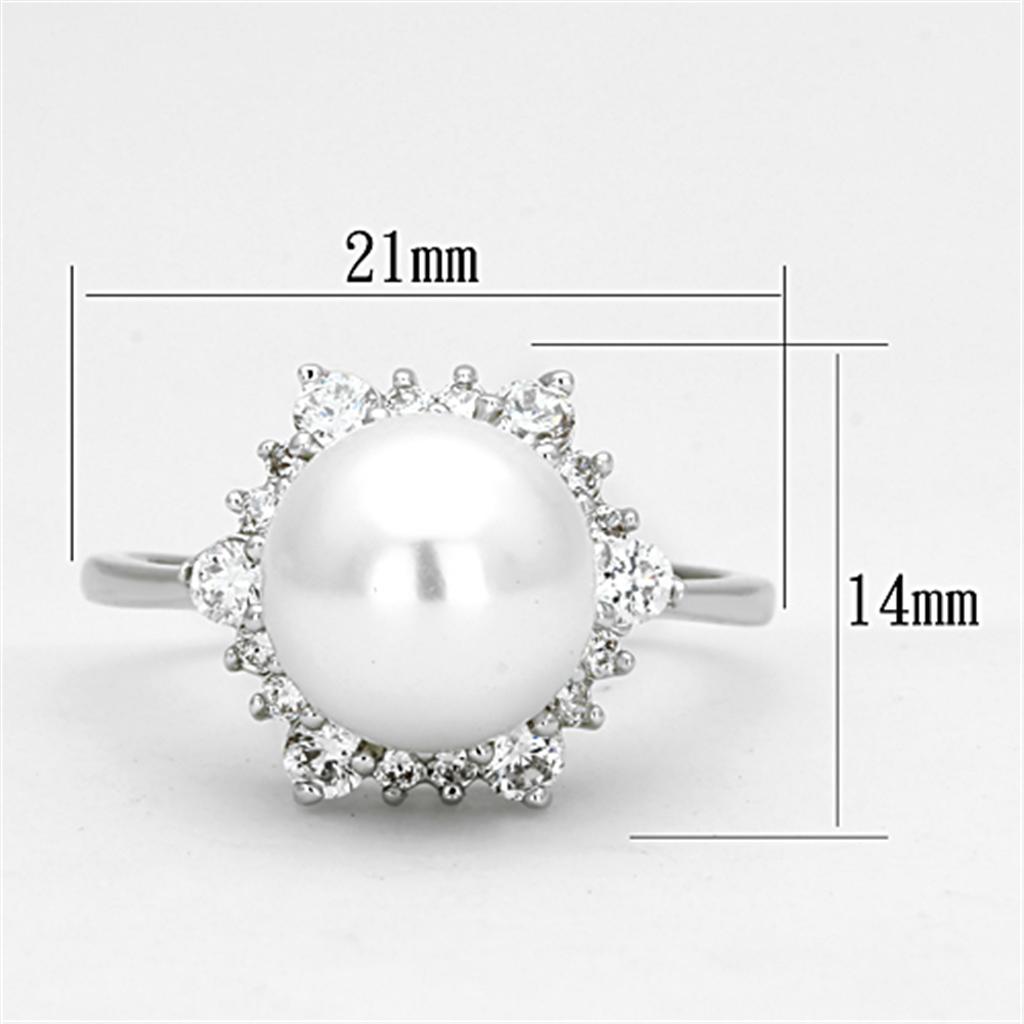 3W477 Rhodium Brass Ring with Synthetic in White - Joyeria Lady