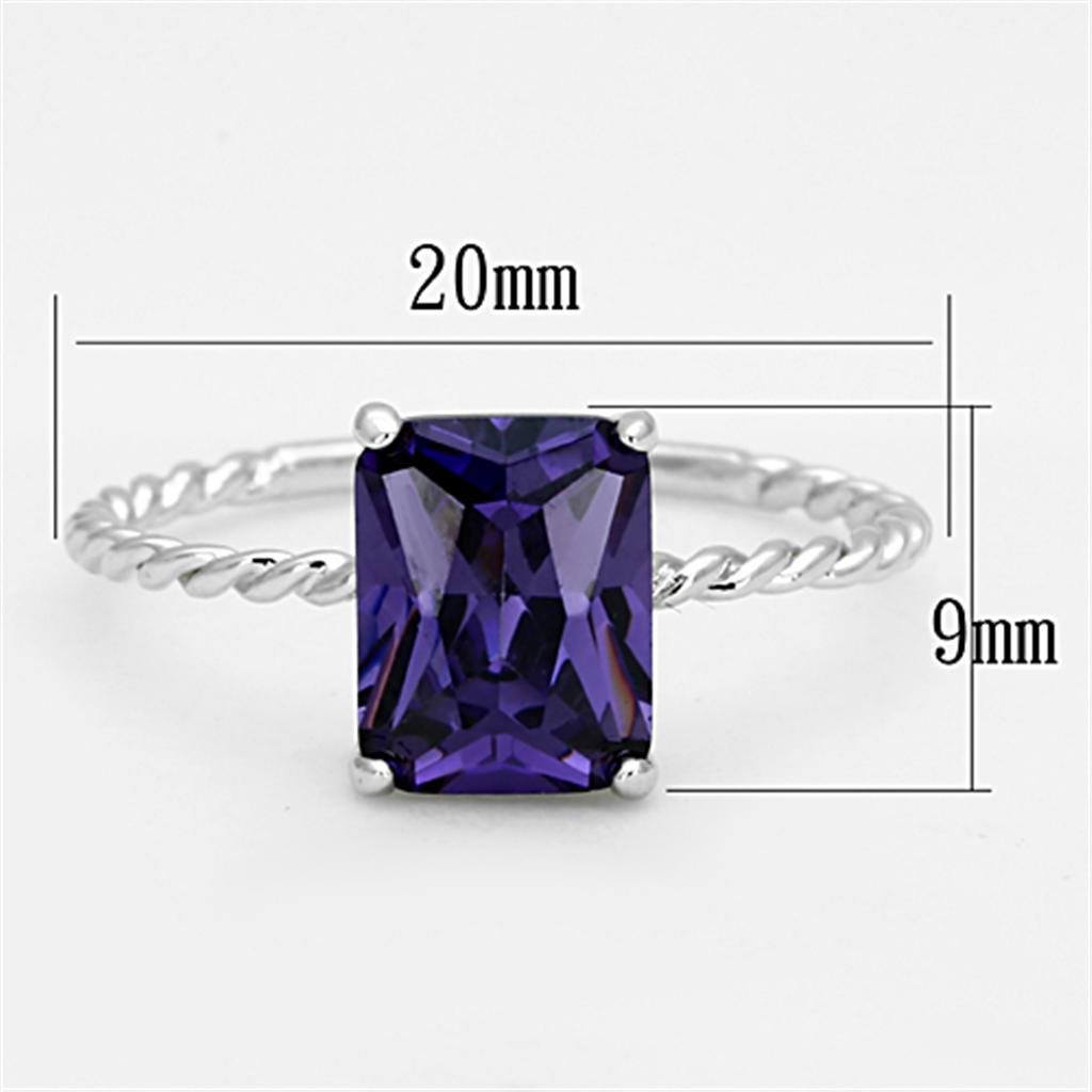 3W498 Rhodium Brass Ring with AAA Grade CZ in Amethyst - Joyeria Lady
