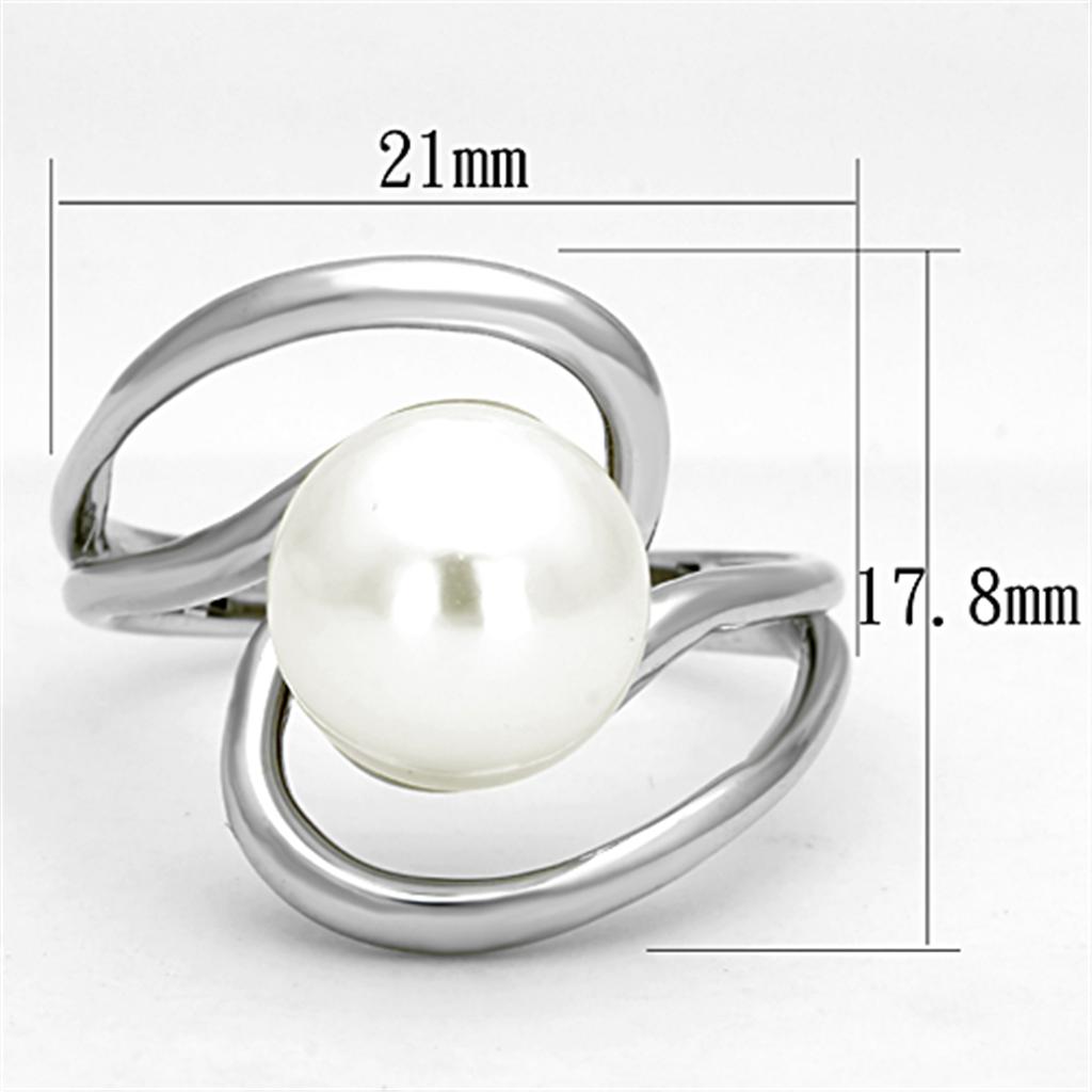 3W512 Rhodium Brass Ring with Synthetic in White - Joyeria Lady