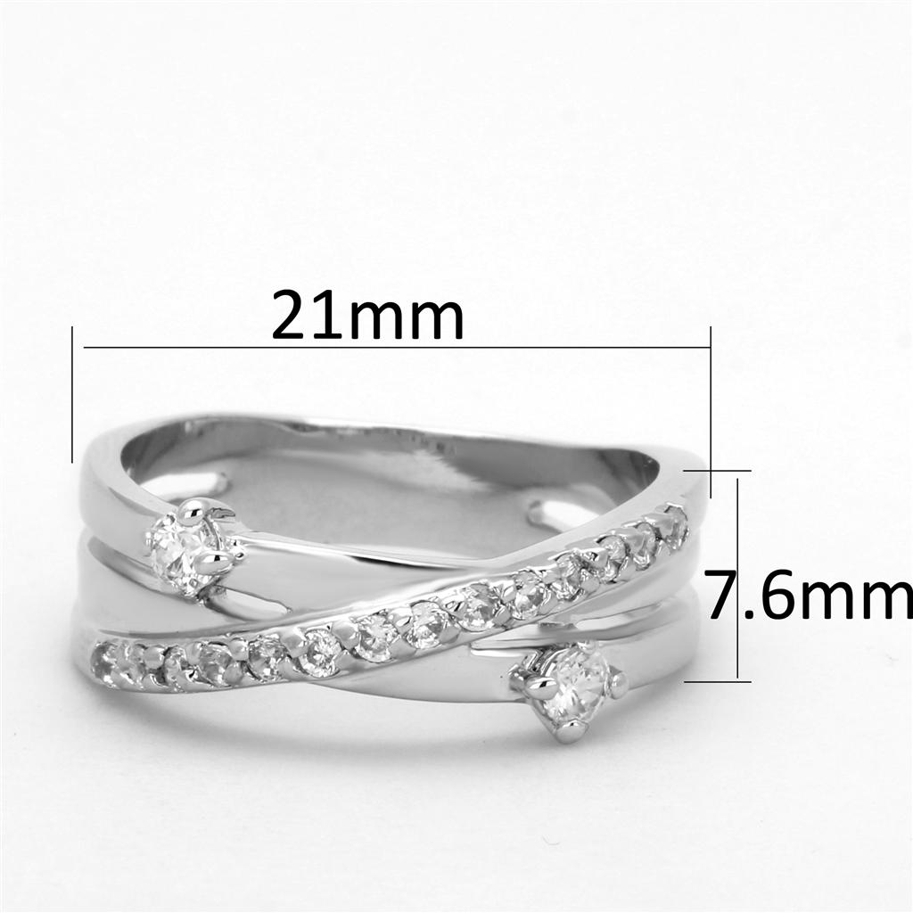 3W565 Rhodium Brass Ring with AAA Grade CZ in Clear - Joyeria Lady