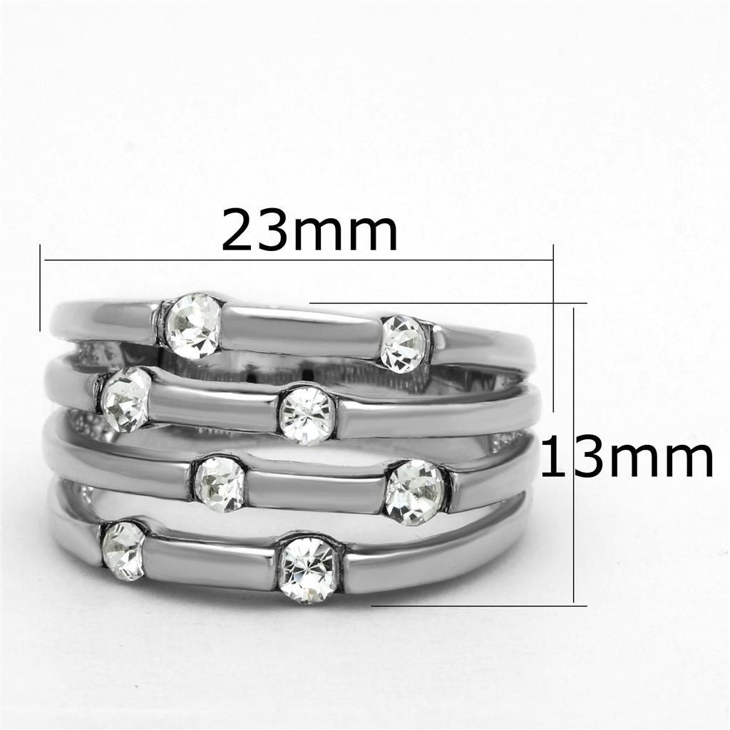 3W581 Rhodium Brass Ring with Top Grade Crystal in Clear - Joyeria Lady