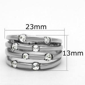 3W581 Rhodium Brass Ring with Top Grade Crystal in Clear