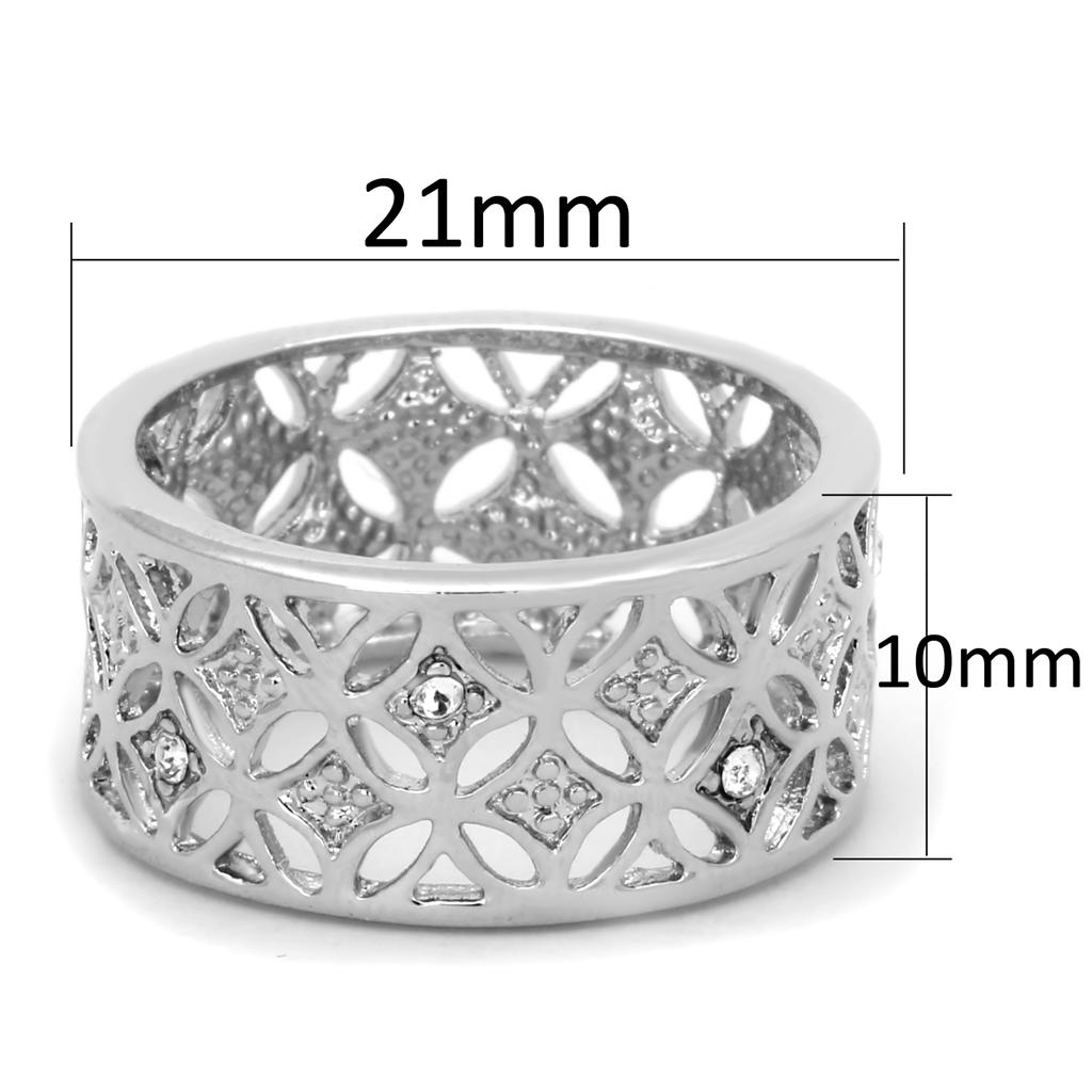 3W590 Rhodium Brass Ring with Top Grade Crystal in Clear - Joyeria Lady