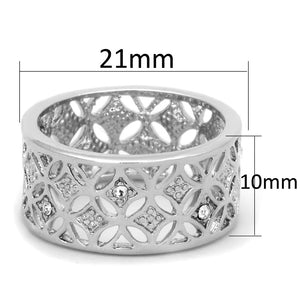 3W590 Rhodium Brass Ring with Top Grade Crystal in Clear