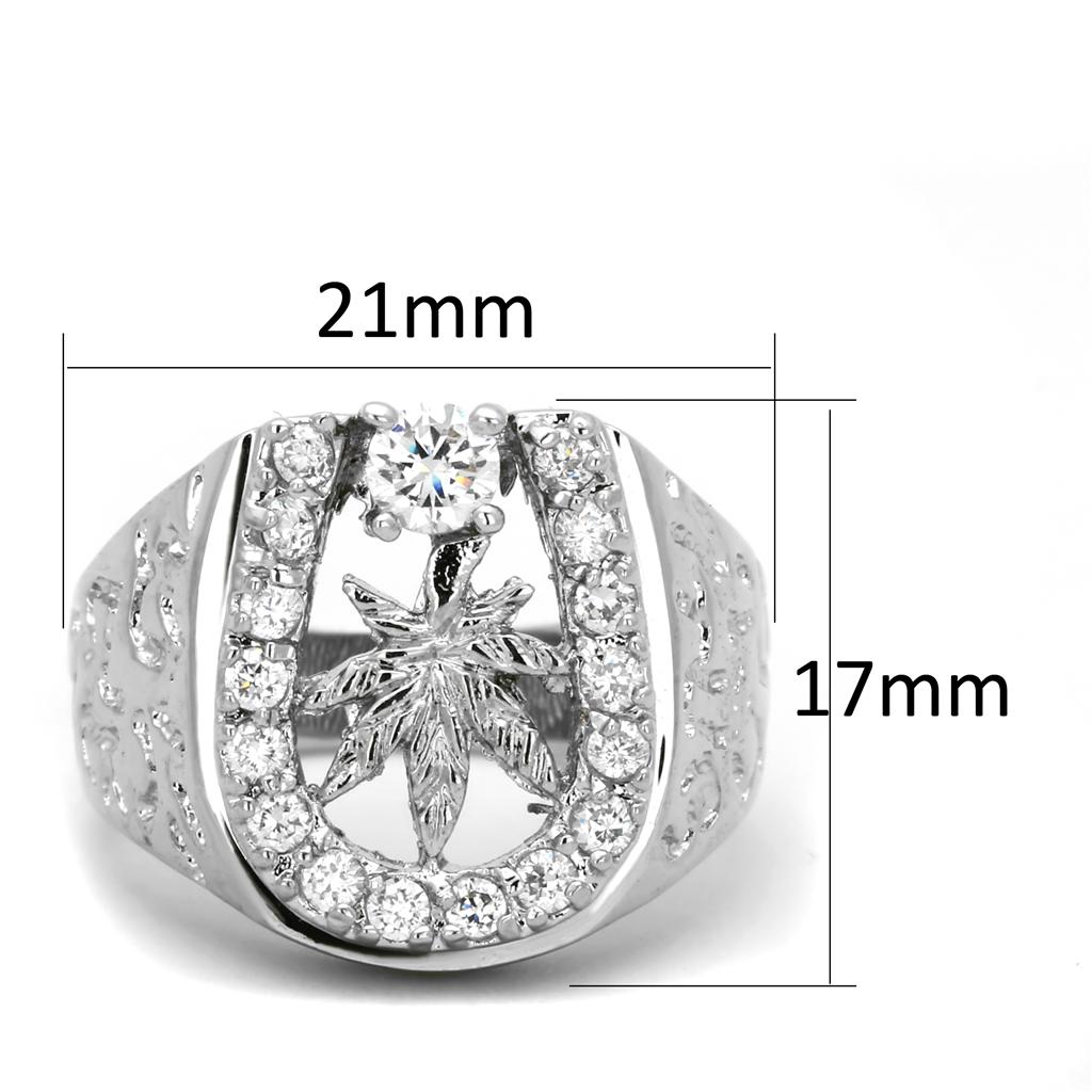3W595 Rhodium Brass Ring with AAA Grade CZ in Clear - Joyeria Lady