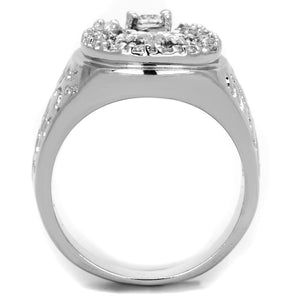 3W595 Rhodium Brass Ring with AAA Grade CZ in Clear