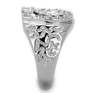 3W595 Rhodium Brass Ring with AAA Grade CZ in Clear