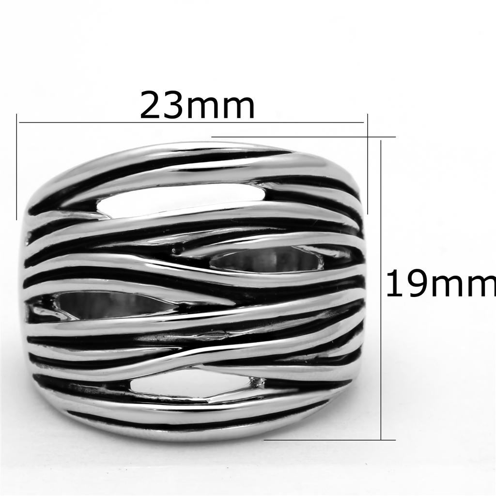 3W596 Rhodium Brass Ring with Epoxy in Jet - Joyeria Lady