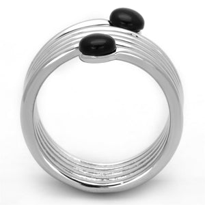 3W602 Rhodium Brass Ring with Synthetic in Jet
