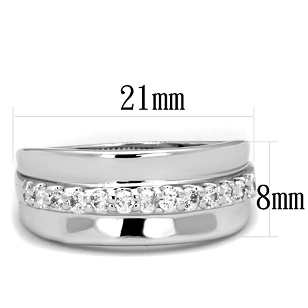 3W748 Rhodium Brass Ring with AAA Grade CZ in Clear - Joyeria Lady
