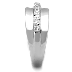3W748 Rhodium Brass Ring with AAA Grade CZ in Clear
